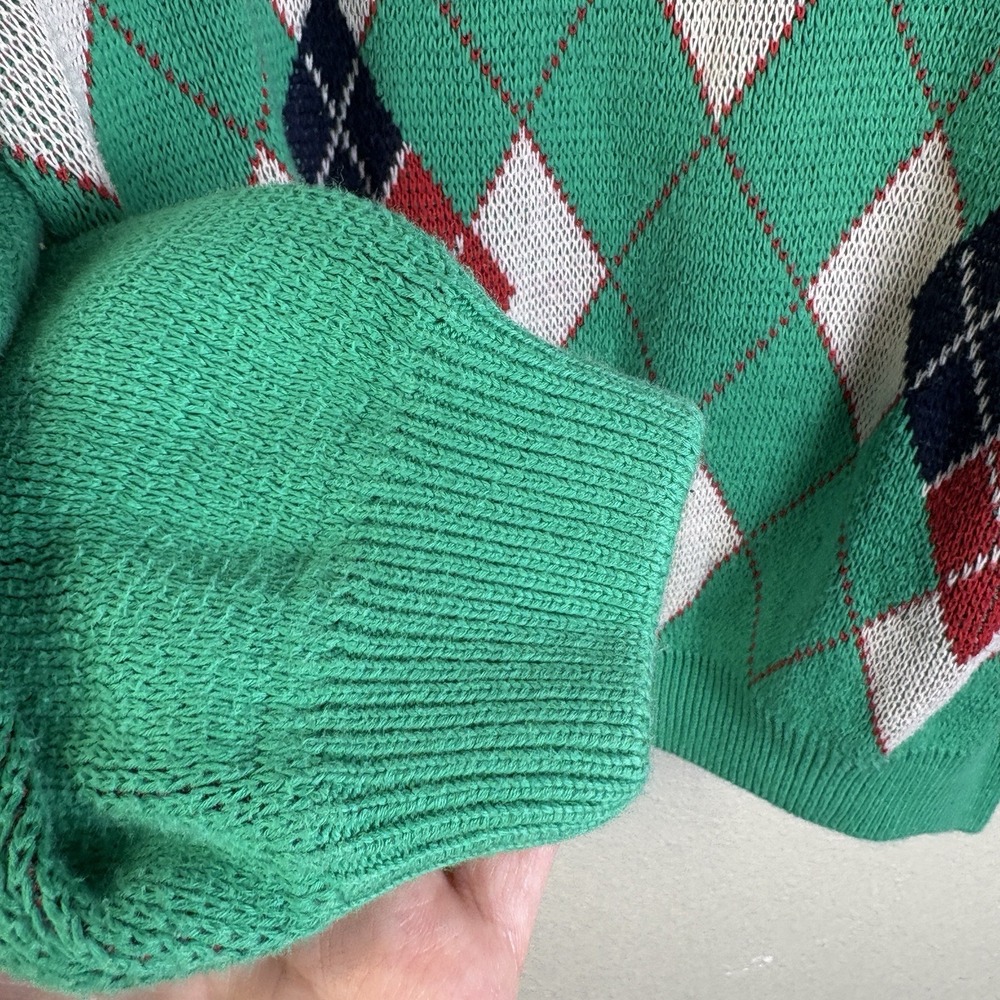Benetton Vintage Women's Argyle Sweater Preppy Tennis Prep Old Money 100% Cotton - Picture 4 of 9